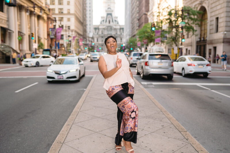 Alicia Mae poses in the middle of the street