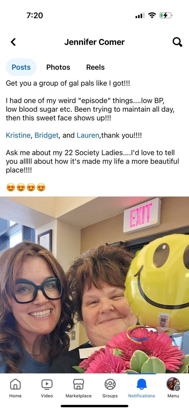 Facebook post from a 22 Society member thanking her gal pals