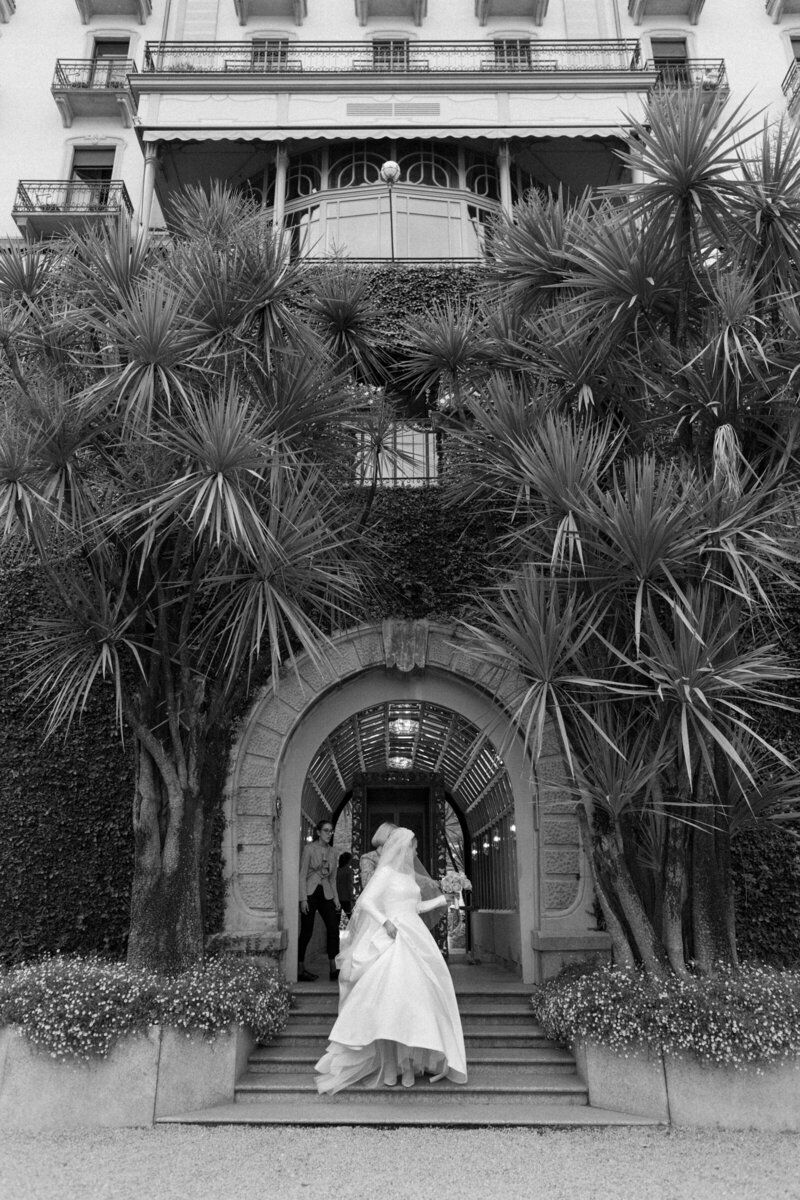lake Como hotel tremezzo bride captured in editorial 35mm film wedding photography
