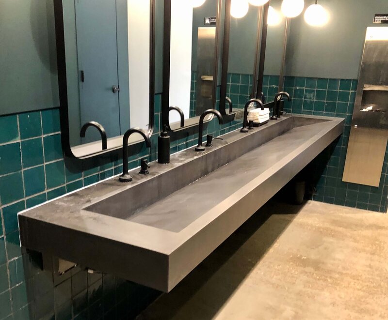 Concrete half barrel sink in custom size with integrated tray notch