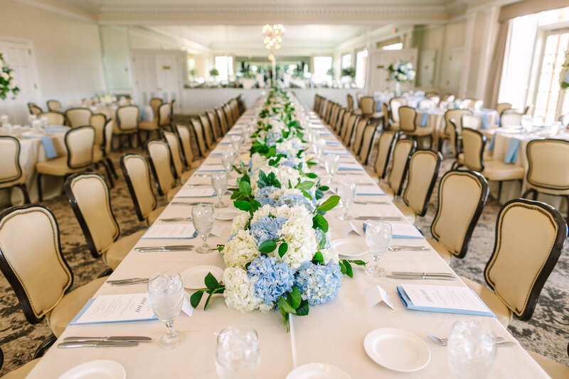 Light blue and white hydrangea floral runner.