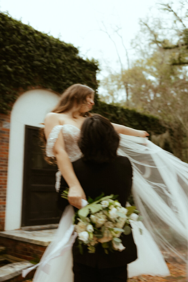 bride and groom dancing