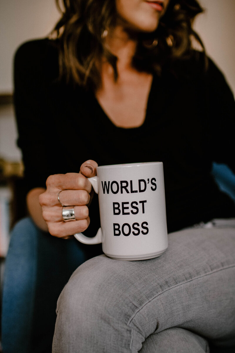 woman holding like a boss mug
