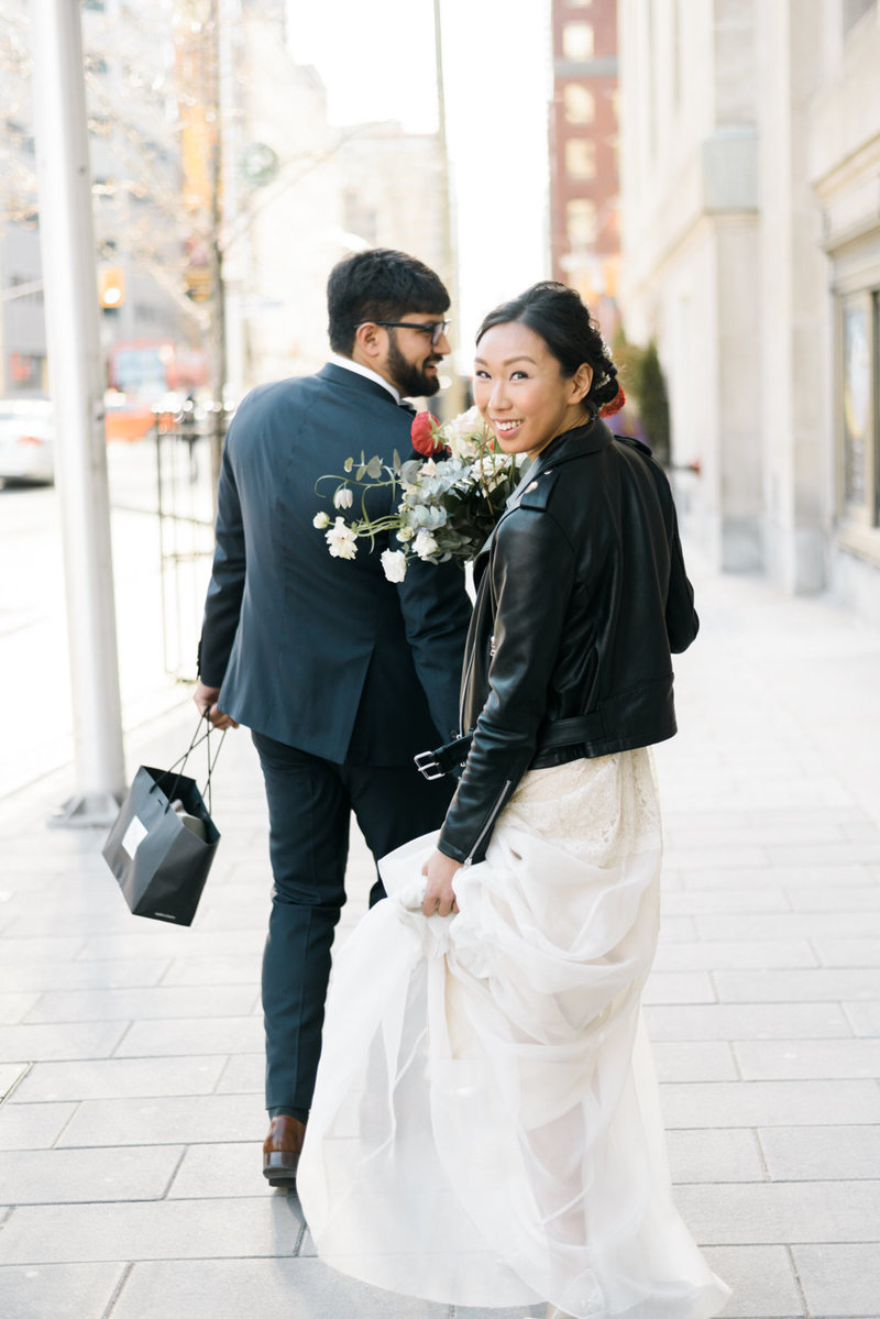 Bride in leather jacket