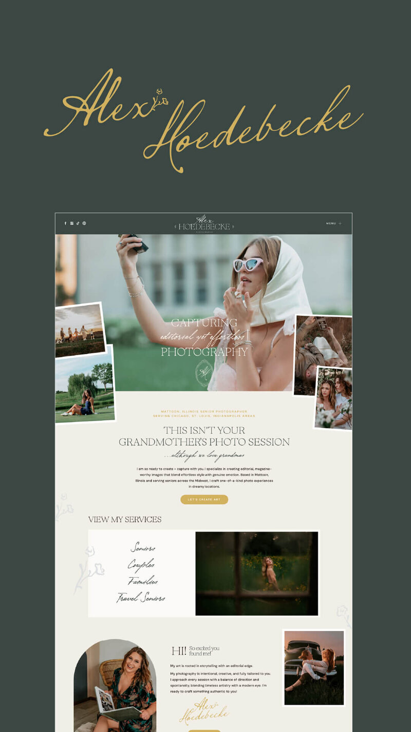 Showit photography website design for Alex Hoedebecke Photography by Lennox Creative Co., featuring editorial layout and emotive imagery