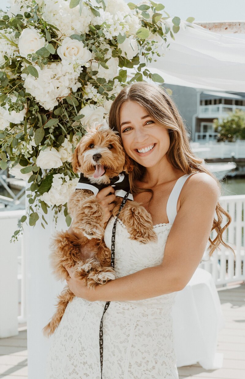 Bride with her dog at Temecula wedding