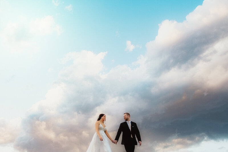 Bride and Groom in the clouds