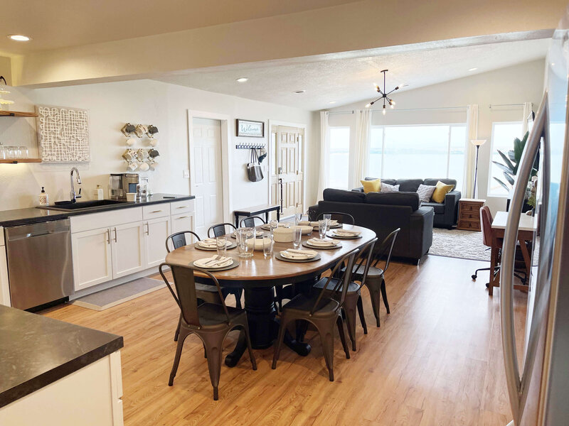 set dining room table open to living room