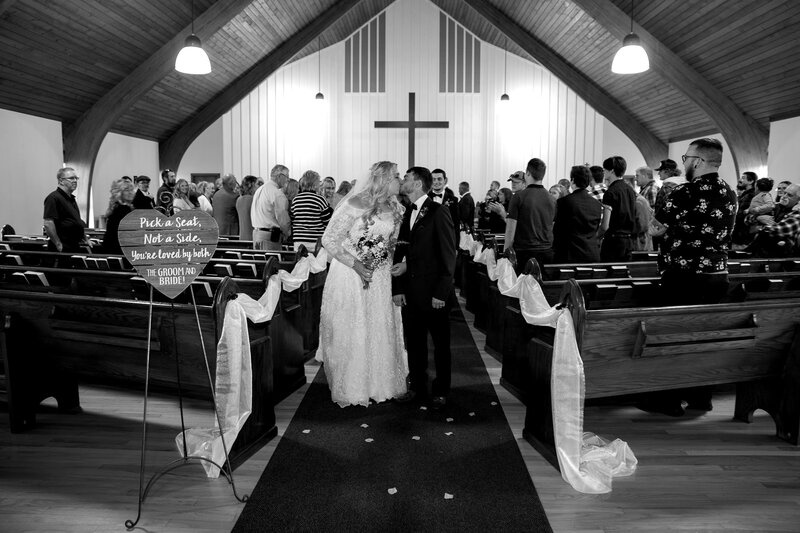 Bride and Groom walking down aisle | Rangeley Wedding Photography