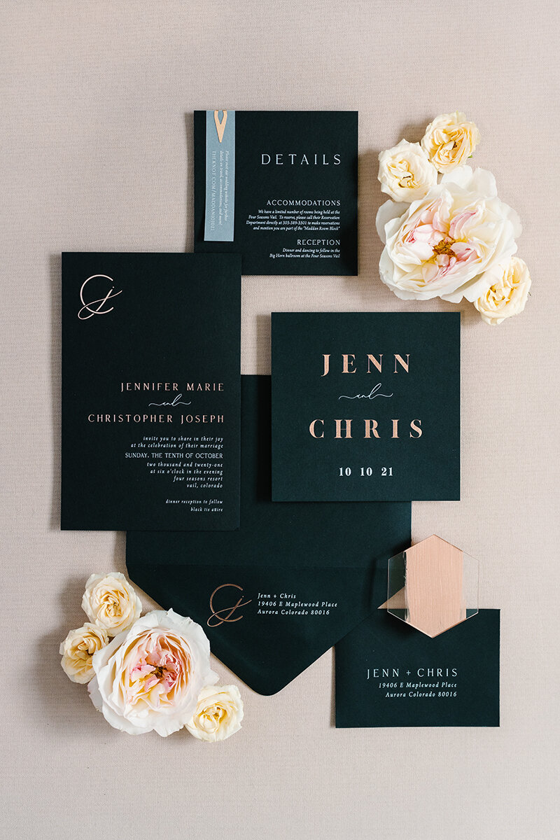 Modern Black Vail Wedding Invitations
