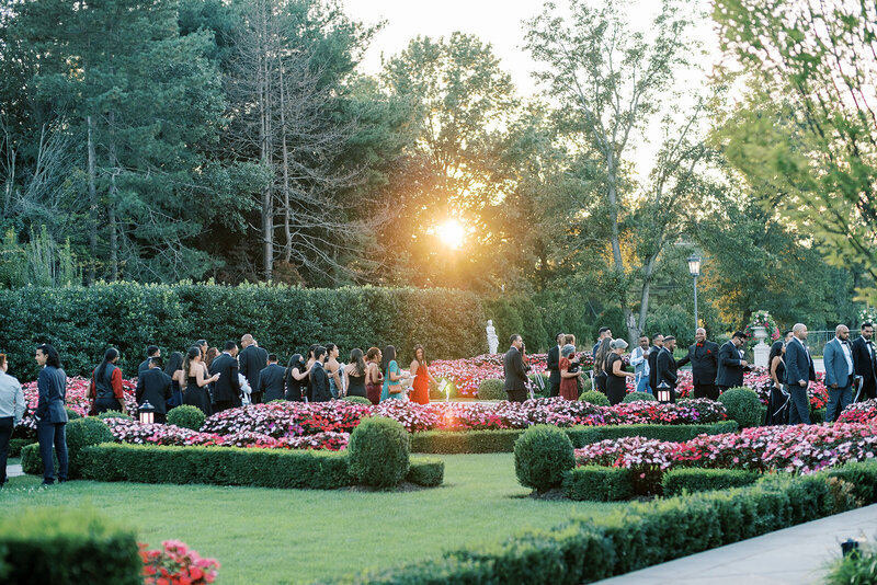 Fashionable and stylish black tie spring wedding with white roses and orchids, Berta wedding gown, and YSL bridal shoes at an Estate with French-inspired architecture and ambiance | Park Chateau Estate and Gardens | East Brunswick NJ | Denise Marie Photography | Editorial Wedding Photographer based in Philadelphia PA