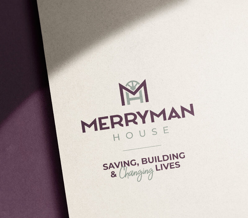 Merryman House logo mock up on stationery paper, branding and logo design by Amanda Newman