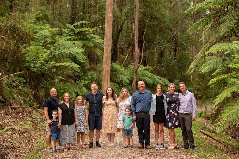 extended family in the forest at Kallista