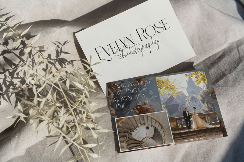 Custom business card design with romantic typography and soft tones, created by Kami Alicja for a fine art wedding photographer's brand

