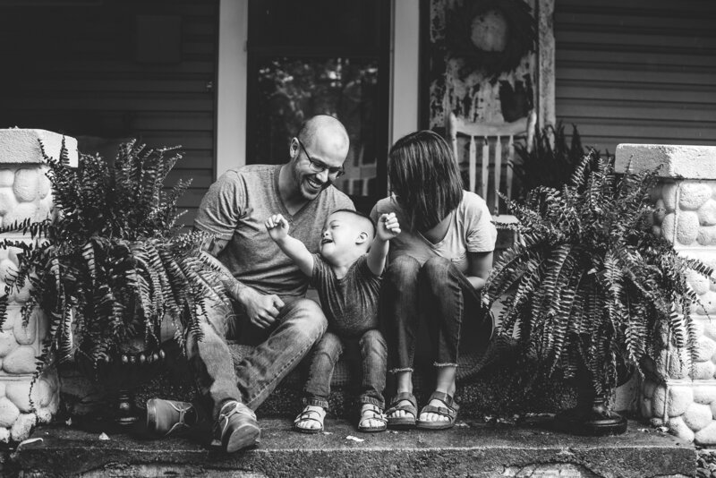 black and white family photo