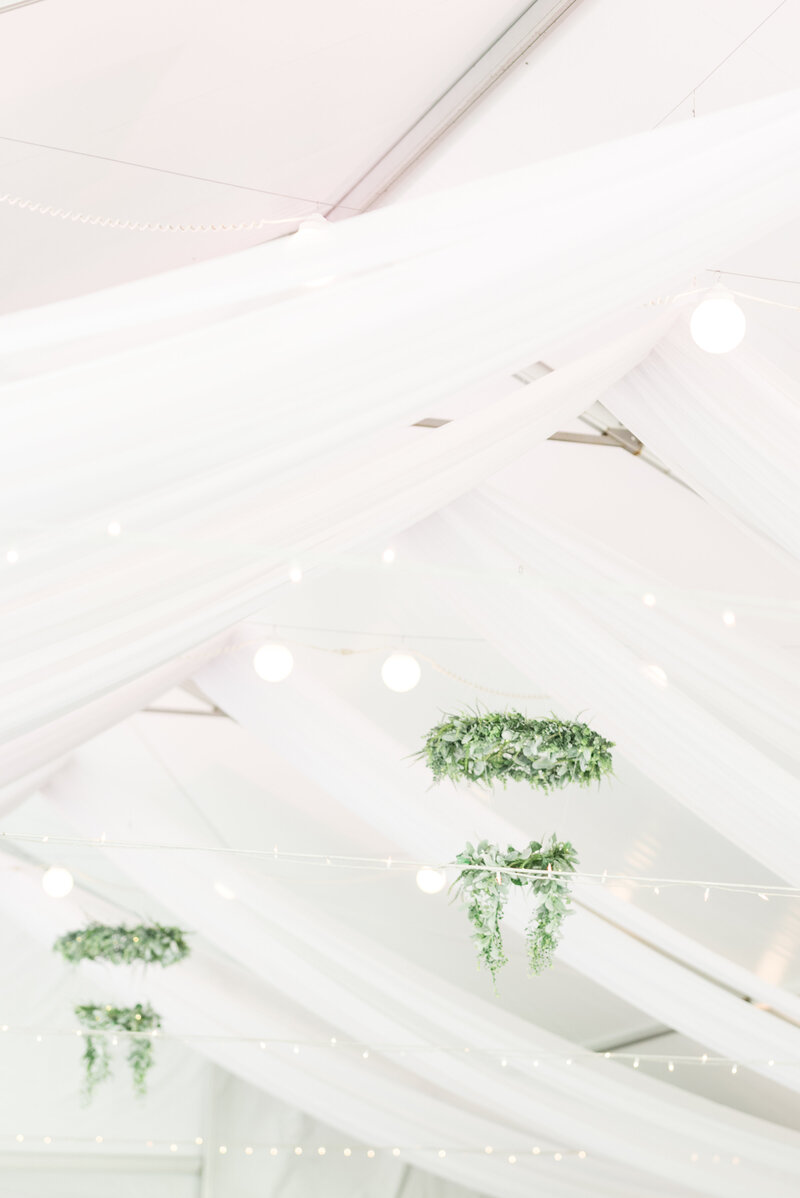 White draped ceiling wedding decor