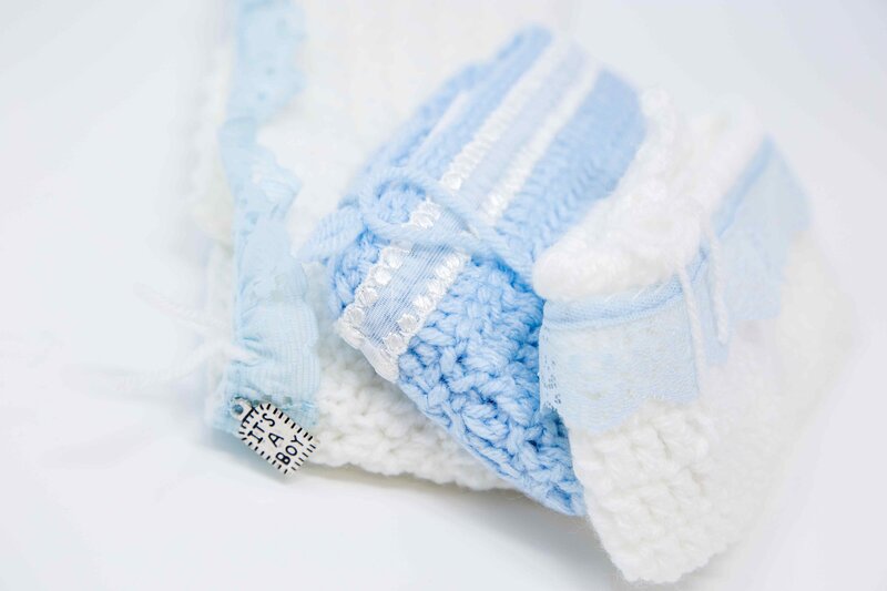 Crocheted cradles for baby boy miscarriage and stillbirth