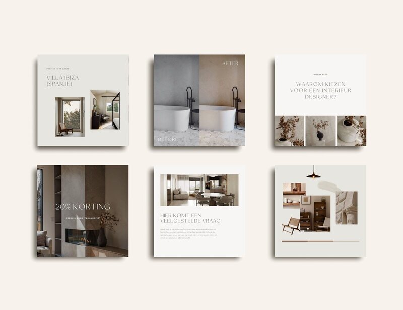 Neutrale Instagram templates voor interieur ontwerpers