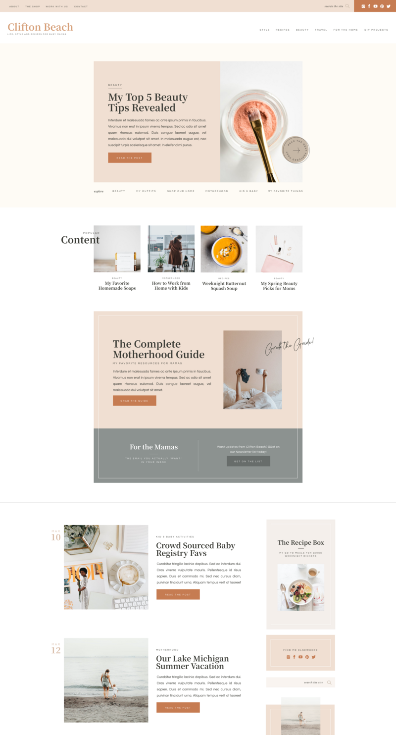 a mockup showing a Showit template with warm orange tones