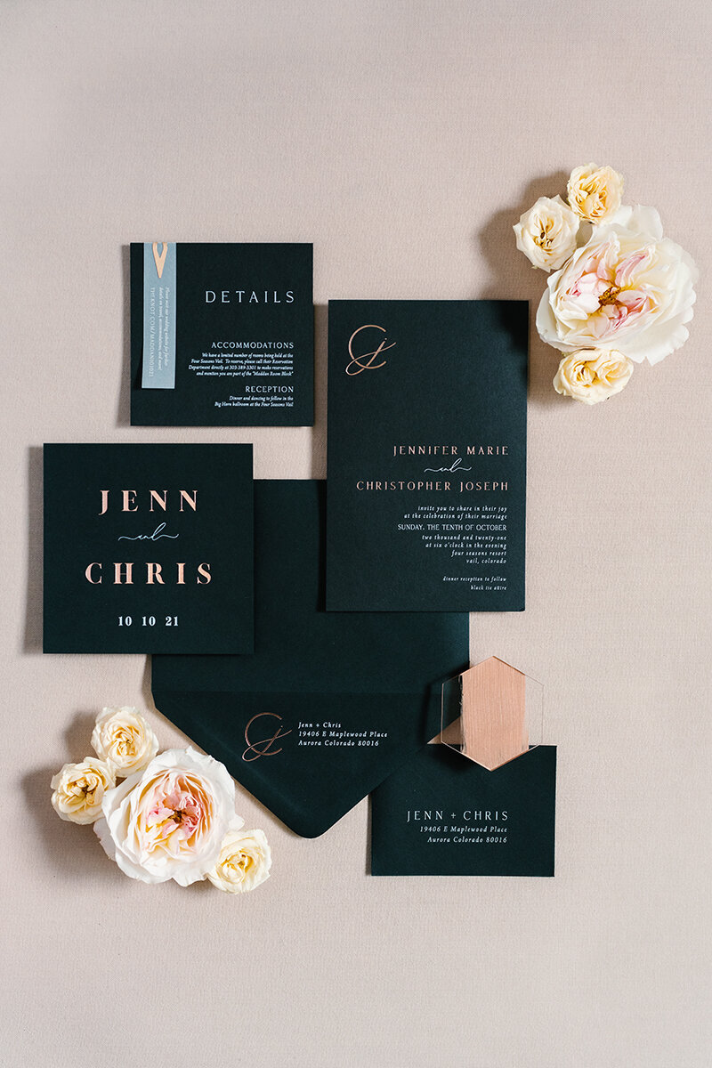 Modern Black Vail Wedding Invitations