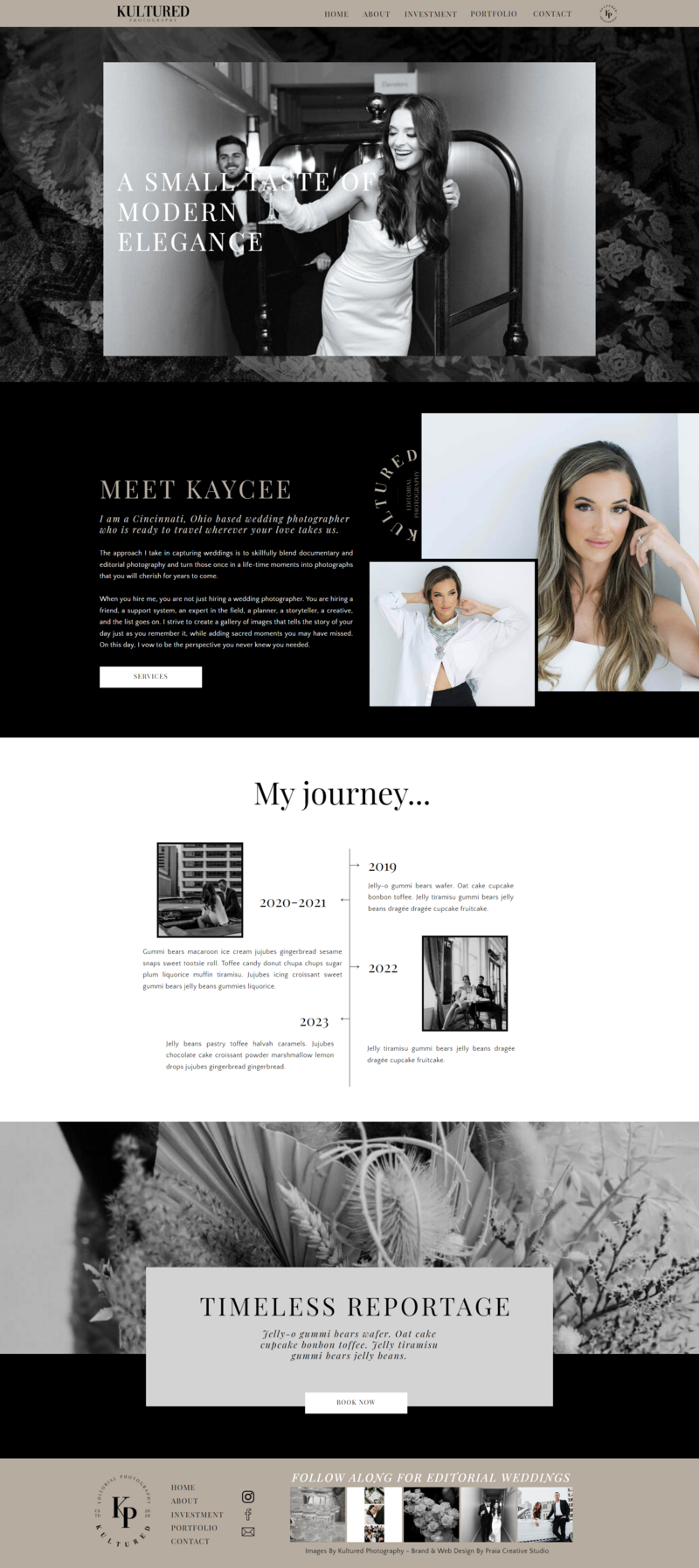 Homepage mockup with bold logo and editorial layout
