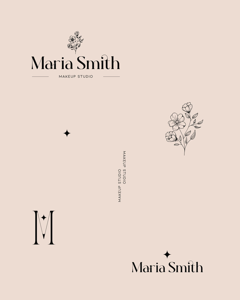 Feminine brand identity for a wedding makeup artist, featuring a neutral color palette and elegant design.