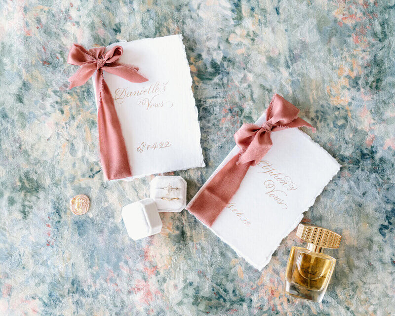 Kentucky Wedding flaylay vow books and rings by kentucky wedding photographer