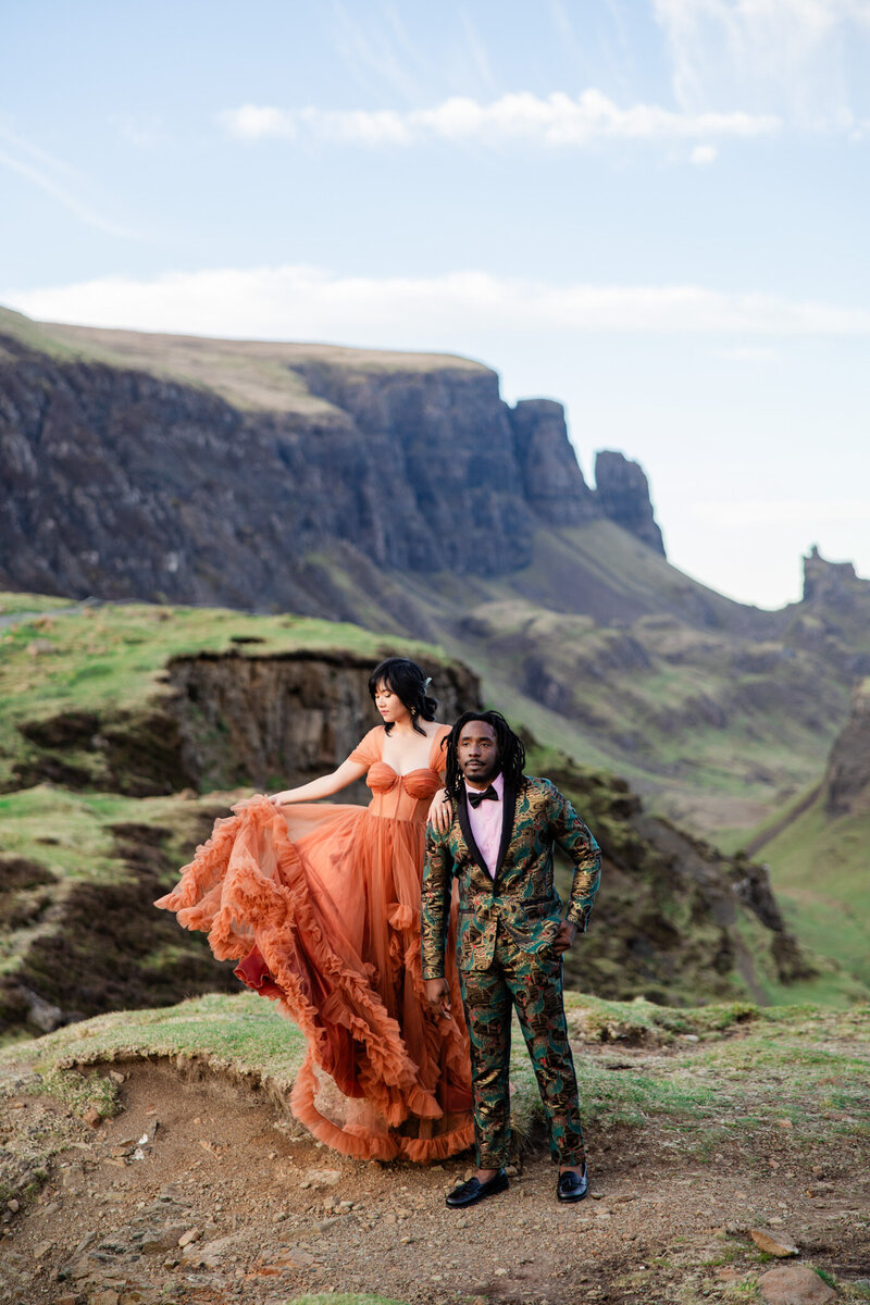 bride leans on grooms shoulder, Scotland Elopement