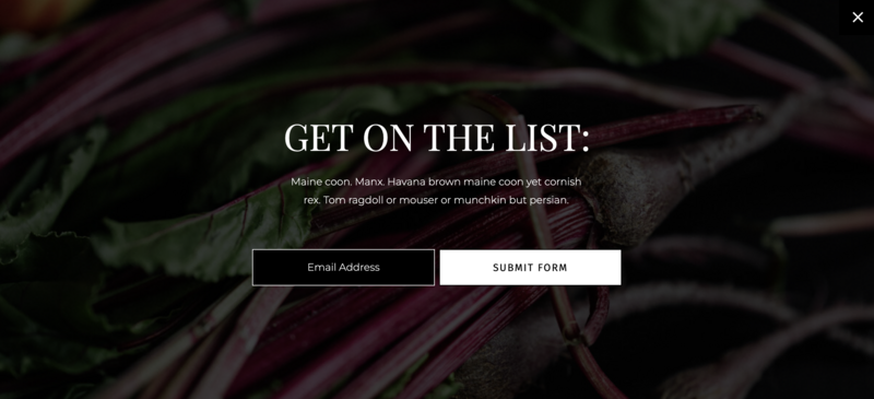 Dark pop-up page layout