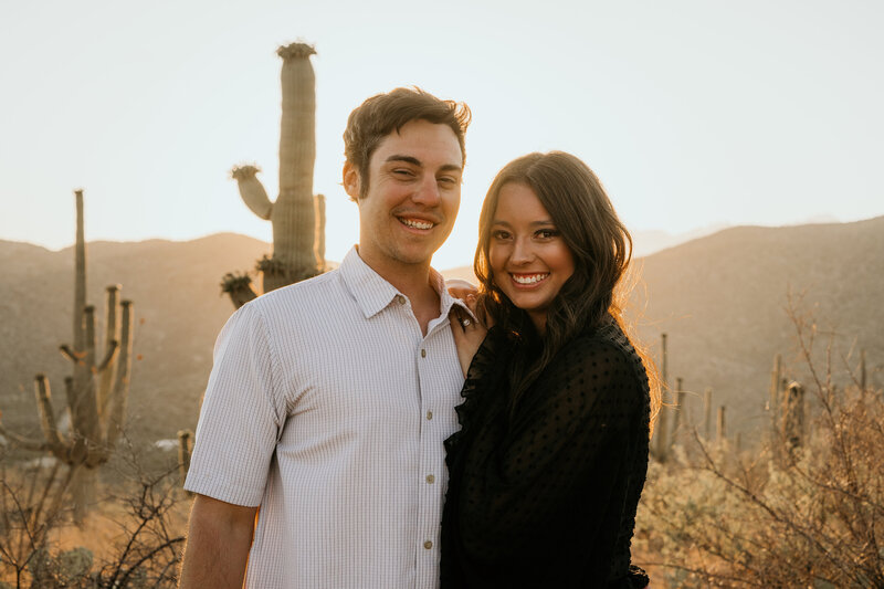Couple posing for their camera during their Tucson Engagement Photos