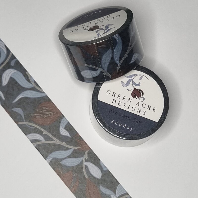 Elevate your journaling, packaging, or paper crafts with this elegant “Sunday” washi tape by Green Acre Designs. Featuring a flowing floral pattern in soft blue and deep garnet tones, this 10m roll captures a quiet, contemplative beauty—perfect for slow, creative moments. Ideal for scrapbooking, planner spreads, or thoughtful gift wrapping, this tape adds a refined, artistic touch to your projects. With easy tearability and gentle adhesion, it’s both functional and beautiful—just like your Sunday mornings.