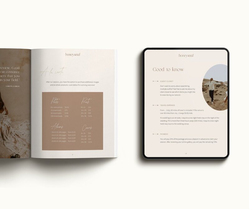 Boho pricing guide template for photographers Honey Seed 14