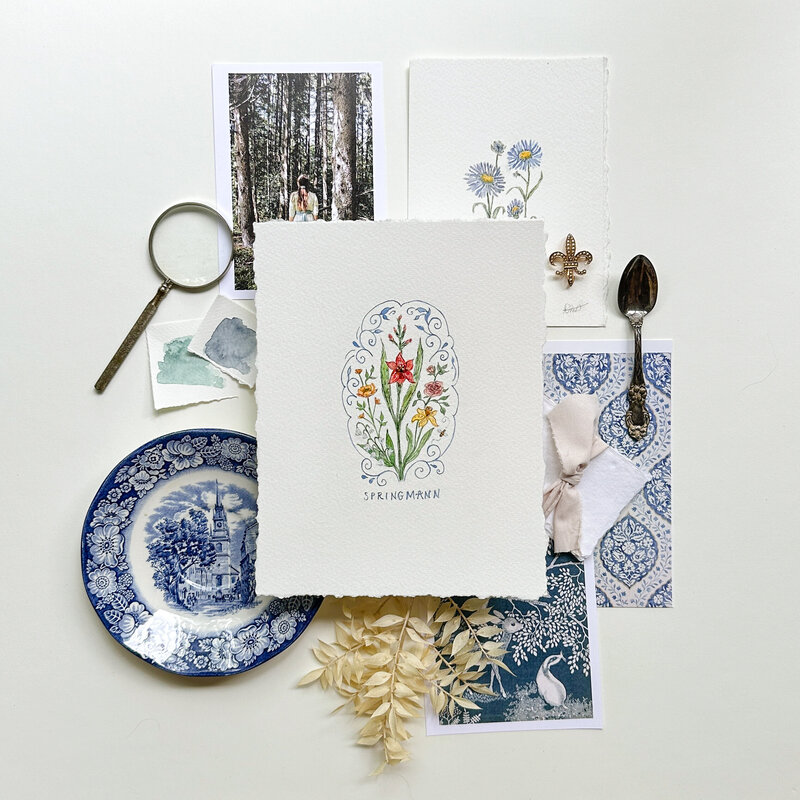 watercolor paints and abstract florals