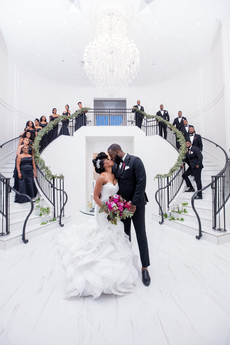 Swank Soiree Dallas Wedding Planner JacqueRae & Rashard - Bridal Party on a grand staircase