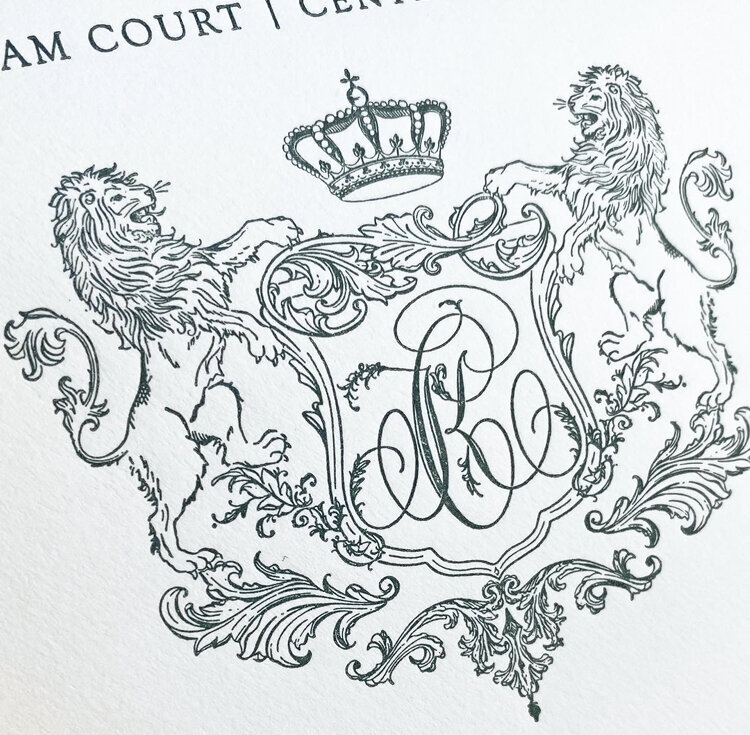 Elegant custom crest design calligraphy by Scribble Savvy from Washington DC