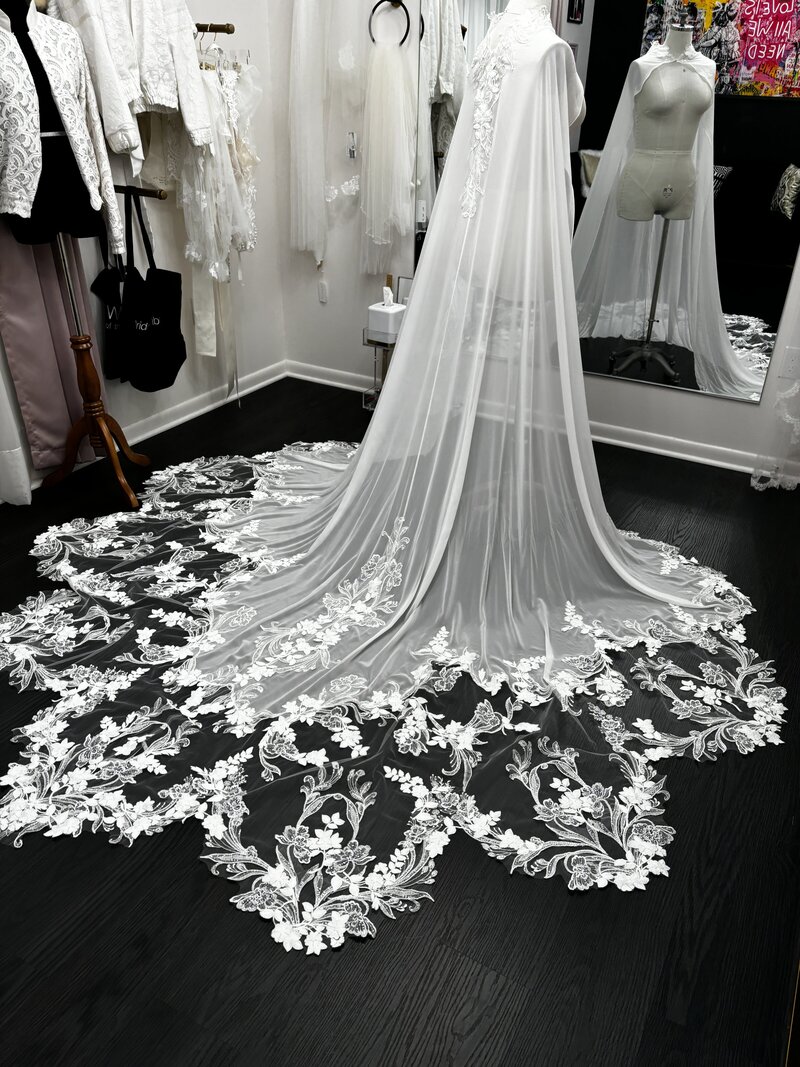 demelis atelier bridal cape with lace