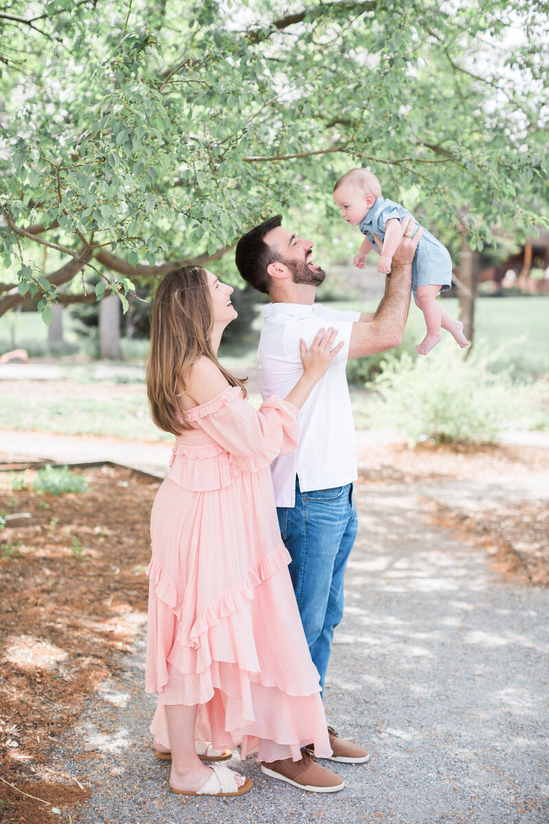 A family with a baby during their spring mini session in Denver, Colorado