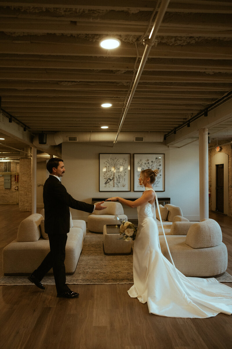 bride and groom dancing