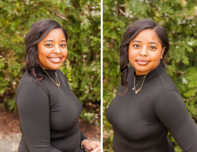 brown skin woman wearing black turtle neck standing for headshots mini sessions in Atlanta with Laure Photography