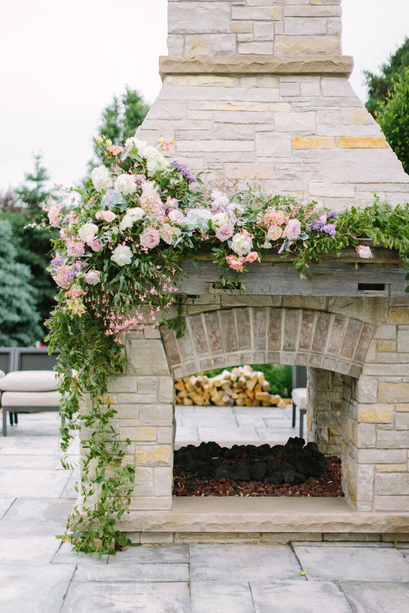 Outdoor wedding reception with floral decor