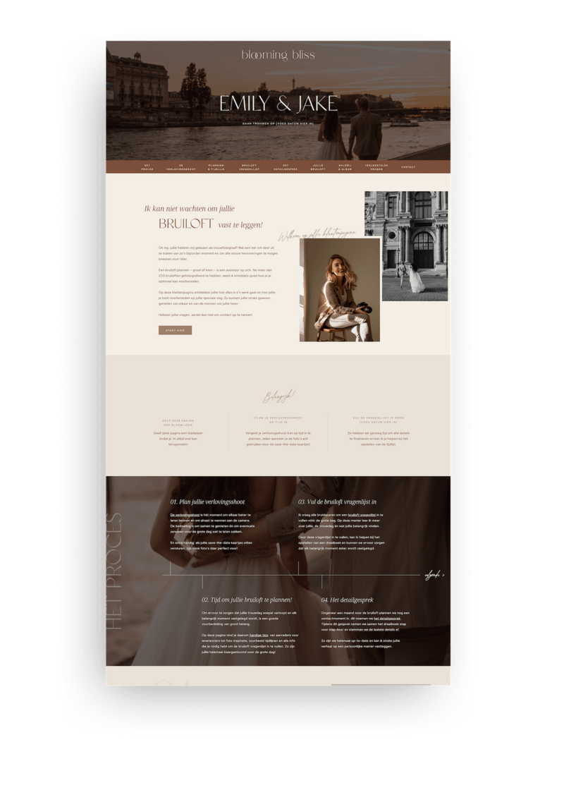 Showit Klantenpagina voor trouwfotografen