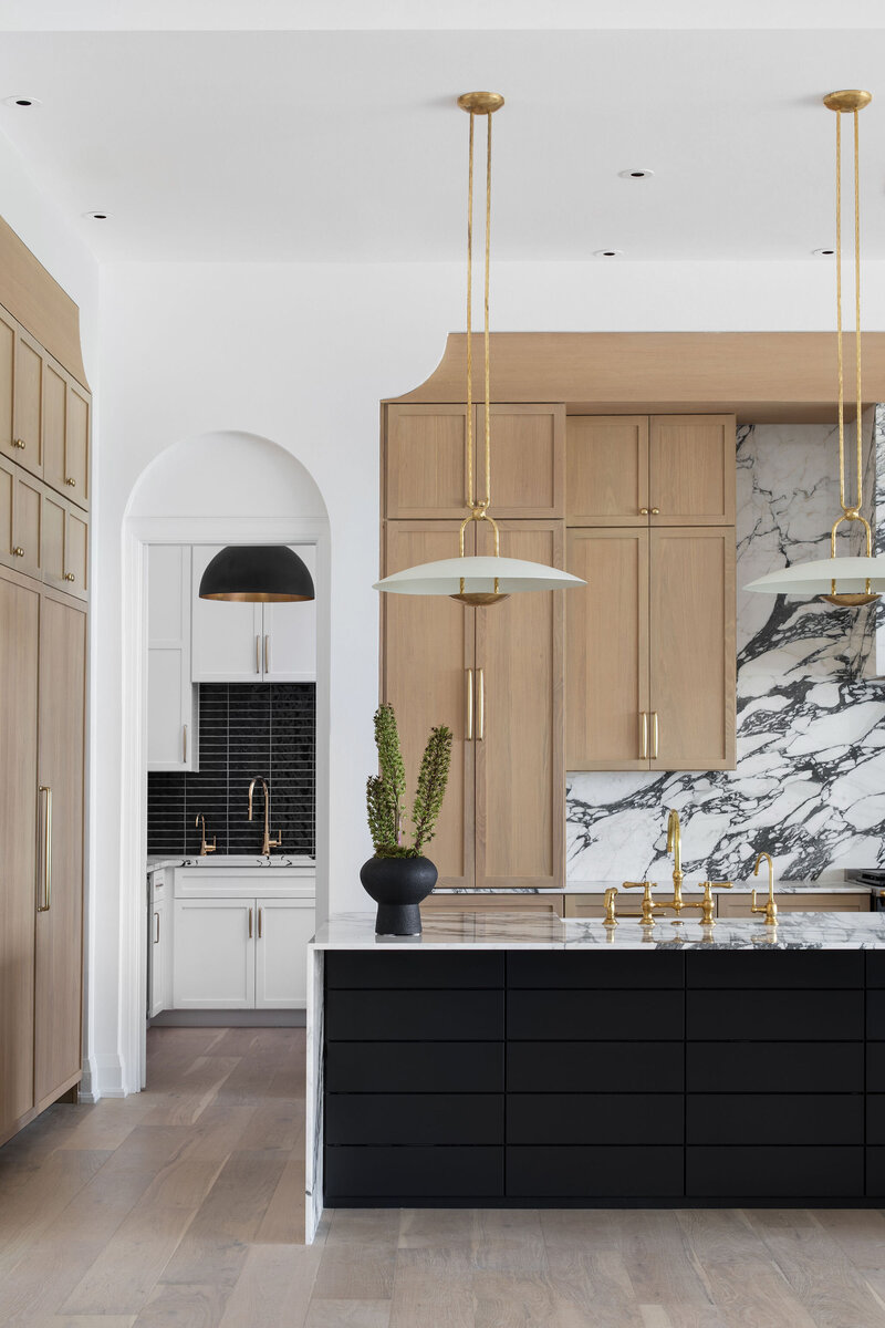 White Kitchen with White Oak Island Interior Design in Austin Texas