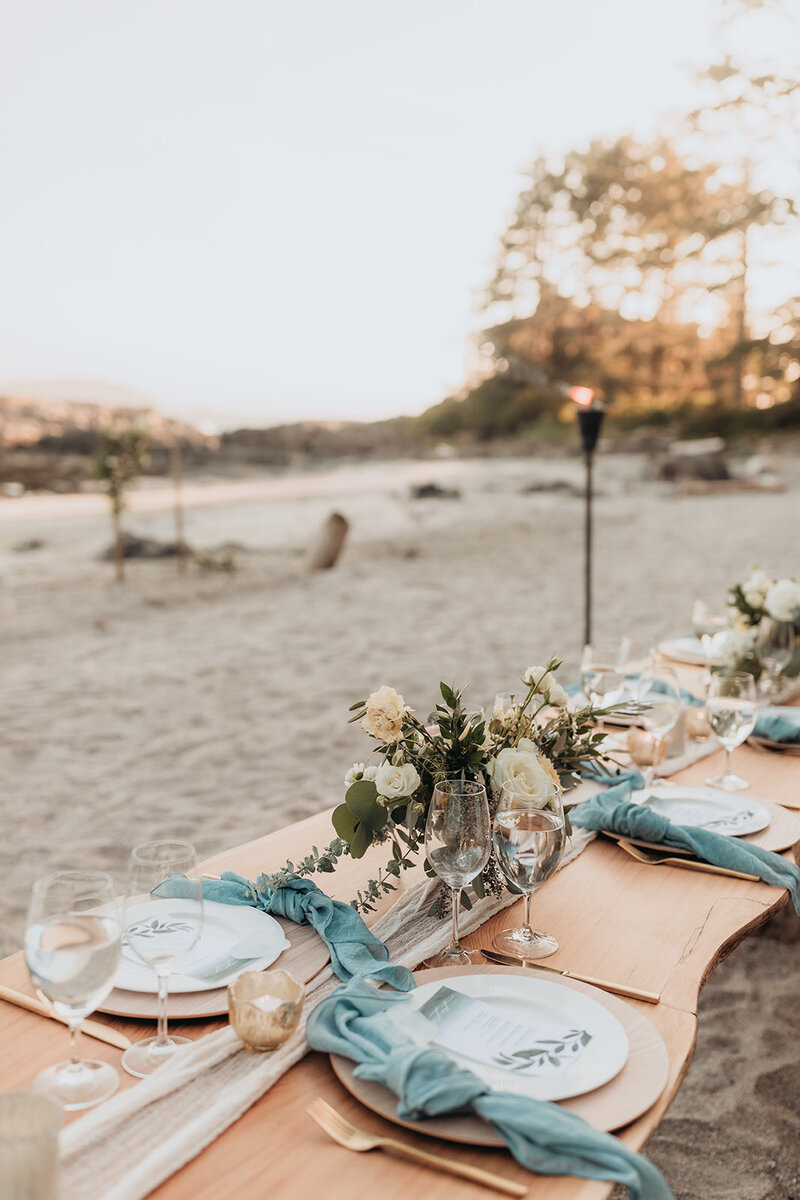 Wedding Reception Tablescape at the Wickanninish Inn, Toifno BC