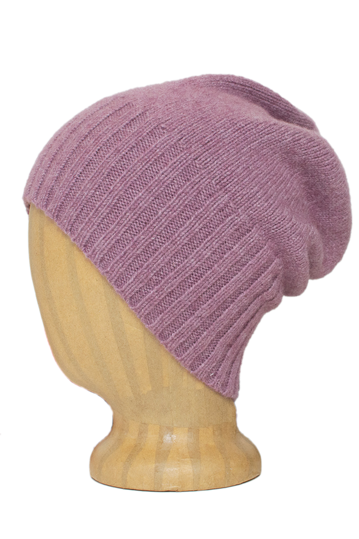 Seattle Beanie Cashmere Mauve slouchy white