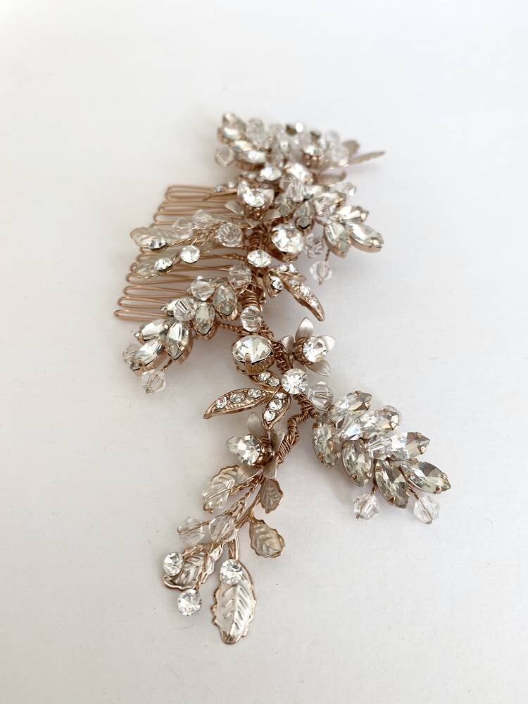 Rose gold crystal hair comb3