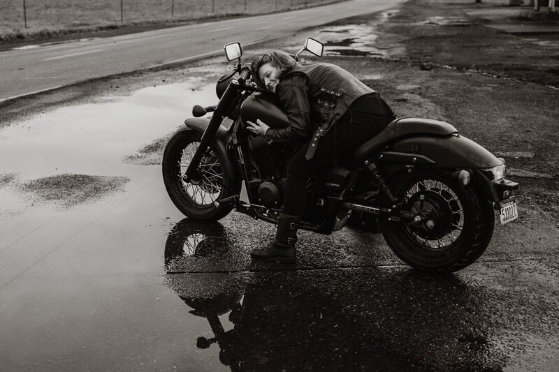 Cherish Harper with her motorcycle