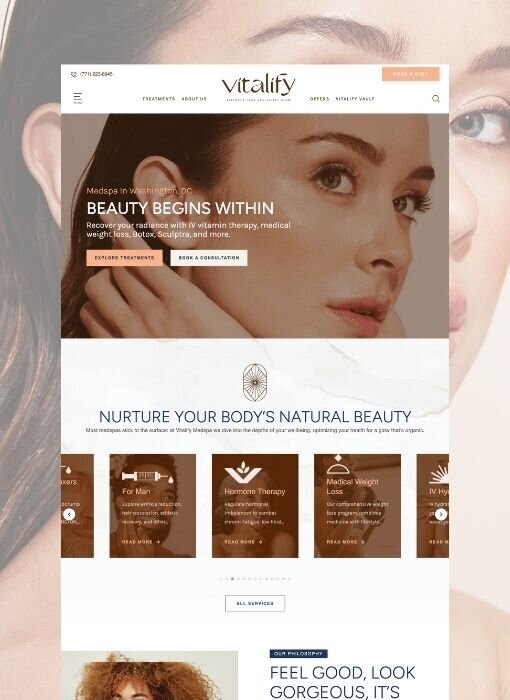 Homepage of medspa website for Vitalify Aesthetics & Wellness