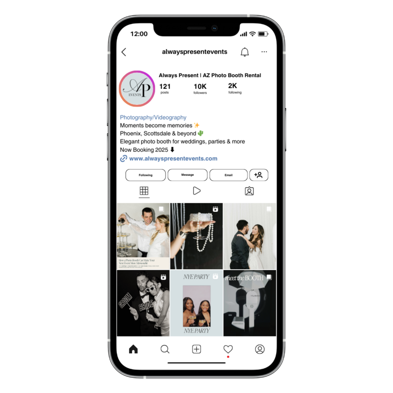 Instagram profile and brand strategy for Always Present Events by Her Higher Standard Design Studio, enhancing visual storytelling and digital visibility.