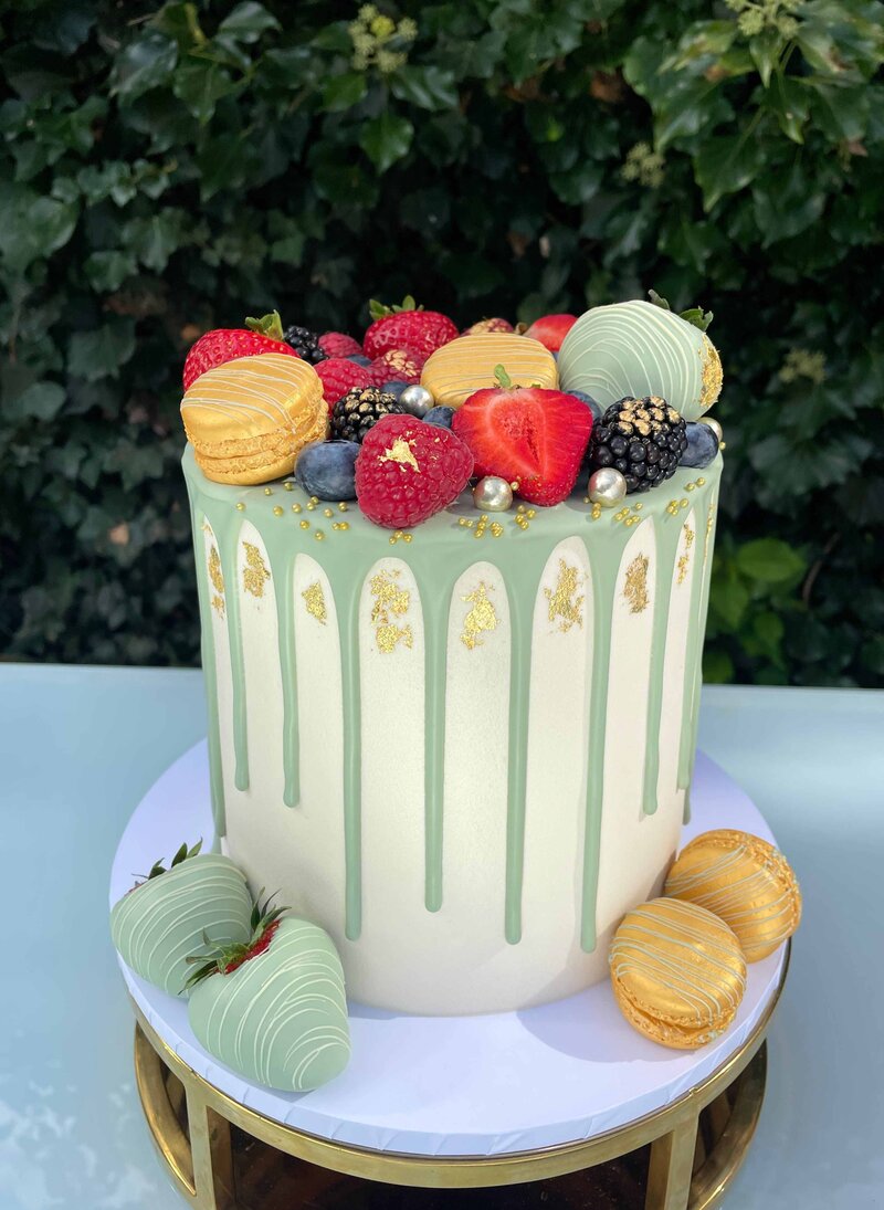 Bespoke celebration cake with pastel details Elif’s Patisserie cambridgeshire