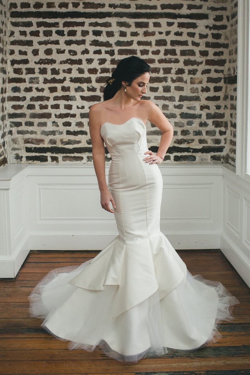 strapless mermaid wedding dress with a petal hem